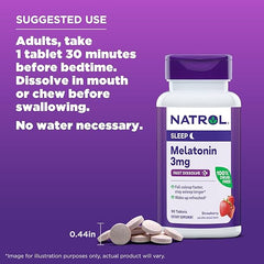 Natrol Melatonin 3mg, Strawberry-Flavored Dietary Supplement for Restful Sleep, 90 Fast-Dissolve Tablets, 90 Day Supply