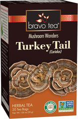 Bravo Tea Turkey Tail Mushroom Herbal Tea, Caffeine Free 20 Tea Bags
