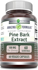Amazing Formulas Pine bark extract 100mg 60 Veggie Capsules | Non-GMO | Gluten Free | Made in USA | Suitable for Vegetarians