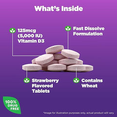 Natrol Vitamin D3 Fast Dissolve 5000 IU Capsules, Support Your Immune Health, Strawberry, 90 Count