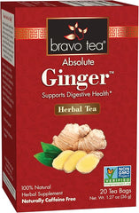 Bravo Tea Absolute Ginger Herbal Tea Caffeine Free, 20 Tea Bags, 1 Count