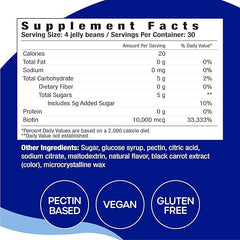 VitaDrops Biotin Jelly Beans, 10,000 mcg of Biotin, Supports Healthy Hair, Skin & Nails, Pectin Based, Vegan & Gluten Free, Strawberry Flavor, 120 Jelly Beans, 30 Servings