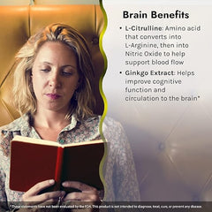 Irwin Naturals Brain Awake Red + Nitric Oxide Boosters Enhanced Performance, Focus & Mental Clarity - Nootropic with L-Citrulline, Ginkgo - 60 Liquid Softgels