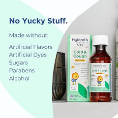 Hyland's Kids Cold & Cough, Daytime Cough Syrup Medicine for Kids Ages 2+, Decongestant, Sore Throat & Allergy Relief, Natural Treatment for Common Cold Symptoms, 4 Fl Oz