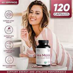 Atlantic Naturals Sea Moss with Beet Root Capsules - Premium Quality Sea Moss Supplement - Sea Moss Superfood to Support Immune Health, Blood Flow, Joint Health & Athletic Performance - 120 ct
