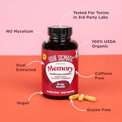 Four Sigmatic Memory Capsules | Reduce Brain Fog & Improve Memory | Nootropic Memory Supplement for Brain Support with Cordyceps Mushroom, Gotu Kola, Turmeric, Ashwagandha & Folate | 30 Servings