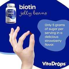 VitaDrops Biotin Jelly Beans, 10,000 mcg of Biotin, Supports Healthy Hair, Skin & Nails, Pectin Based, Vegan & Gluten Free, Strawberry Flavor, 120 Jelly Beans, 30 Servings