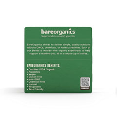 BareOrganics Energy Medium Roast Coffee, Organic, 10 K-Cup Pods, Superfoods & Probiotics Infused, Vegan, Gluten Free, 10 Single Serve Cups