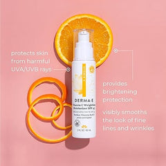 DERMA E Vitamin C Weightless Moisturizer SPF 45 � Skin Brightening Face Cream with Mineral UVA/UVB Sunscreen � Hydrating Facial Moisturizer for Lines, Wrinkles and Uneven Tone, 2 Fl Oz