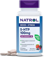 Natrol 5-HTP 100mg, Drug-Free Dietary Supplement Helps Support Balanced Mood, 30 Mixed Berry-Flavored Fast Dissolve Tablets, 15-30 Day Supply