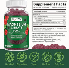 Magnesium Citrate Gummies by YumVs | 900mg Magnesium Citrate (102mg of Elemental Magnesium) | Highly Absorbable Citrate | Supports Nerve, Enzyme & Muscle Function for Adults | 90 Count