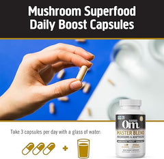 Om Mushroom Superfood Master Blend Mushrooms & Adaptogens, Capsules Supplement, 80 Count, 20 Servings, 10 Mushroom Complex, Adaptogens for Immune Health, Vitality, Stress Relief (Packaging May Vary)