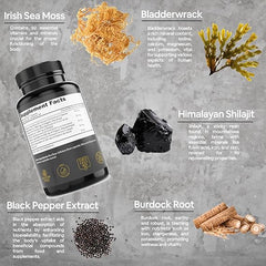 Atlantic Naturals Sea Moss with Shilajit 5-in-1 Superfood Capsules - Sea Moss Supplement with Bladderwrack, Burdock Root & Black Pepper - Enhanced Absorption & Vitality - 2705 mg per Serving (60 ct)