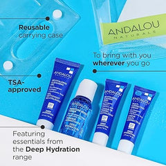 Andalou Natural, On The Go Essentials - The DEEP HYDRATION Routine, Travel Friendly, TSA- Approved, Reusable Bag (4 Pcs)