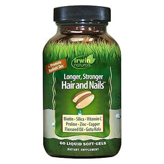 Irwin Naturals Longer, Stronger Hair and Nails - Promotes Vibrant Shine Texture & Strength - 60 Liquid Softgels