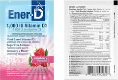 Ener-D Raspberry Multivitamin Drink Powder - Sugar Free Vitamin D3 - Immune & Energy Support - for Men & Women - Zinc, Vitamin B & C, Electrolytes - Vegan, Non-GMO Real Fruit Juice - 24 Servings