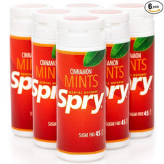 Spry Xylitol Cinnamon Mints Sugar Free Candy - Breath Mints That Promote Oral Health, Dry Mouth Mints That Increase Saliva Production, Stop Bad Breath, 45 Count (Pack of 6)