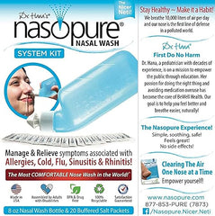 Nasopure Nasal Wash, System Kit, �The Nicer Neti Pot� Sinus Wash Kit, Comfortable Nasal Rinse 8 Oz Bottle & 20 Salt Packets (3.75 Grams Each), Nasal Congestion, Cold, Flu, Allergy, Nasal Irrigation