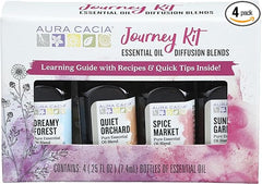 Aura Cacia Journey Essential Diffusion Oils Kit, 4-Pack, Spice Market, Dreamy Forest, Quiet Orchard & Sunny Garden Pure Oils