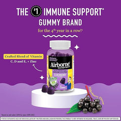 Airborne Elderberry + Zinc & Vitamin C Gummies For Adults, Immune Support Vitamin D & Zinc Gummies With Powerful Antioxidant Vitamins C D & E - 50 Gummies, Elderberry Flavor