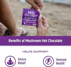 Om Mushroom Superfood Hot Chocolate Blend Mushroom Powder, Single Serve, 10 Count, Dutch Cocoa, 2g of Sugar, 25 Calories, Lion's Mane, Reishi, Chaga, Turkey Tail, Focus and Stress Support