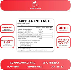 Health Logics Move! Healthy Joints with BioCell Collagen, Glucosamine, MSM, Vitamin C, Turmeric Extract 95% Curcuminoids, Boswellia Serrata | Support Joint Comfort | Non-GMO | 90 Capsules