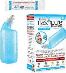 Nasopure Nasal Wash, System Kit, �The Nicer Neti Pot� Sinus Wash Kit, Comfortable Nasal Rinse 8 Oz Bottle & 20 Salt Packets (3.75 Grams Each), Nasal Congestion, Cold, Flu, Allergy, Nasal Irrigation