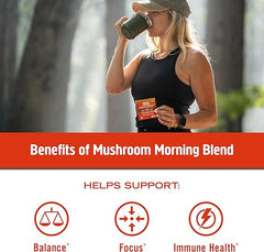 Om Mushroom Superfood Morning Energy Blend Mushroom Powder Drink, Single Serve, 10 Count, Coffee Free Energy Drink with Cordyceps, Vitamin D2, Agaricus Bisporus, Lion's Mane, Rhodiola, and Turkey Tail