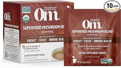 OM Mushroom Superfood Coffee Blend Mushroom Powder, Single Serve, 10 Count, Organic Arabica Beans, Lion's Mane, Cordyceps, Turkey Tail, Reishi Extract, Ginkgo Biloba, Supports Energy and Focus