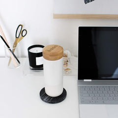 SOMA Insulated Ceramic Mug with Bamboo Lid, Pearl, 12oz