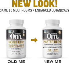 Om Mushroom Superfood Master Blend Mushrooms & Adaptogens, Capsules Supplement, 80 Count, 20 Servings, 10 Mushroom Complex, Adaptogens for Immune Health, Vitality, Stress Relief (Packaging May Vary)