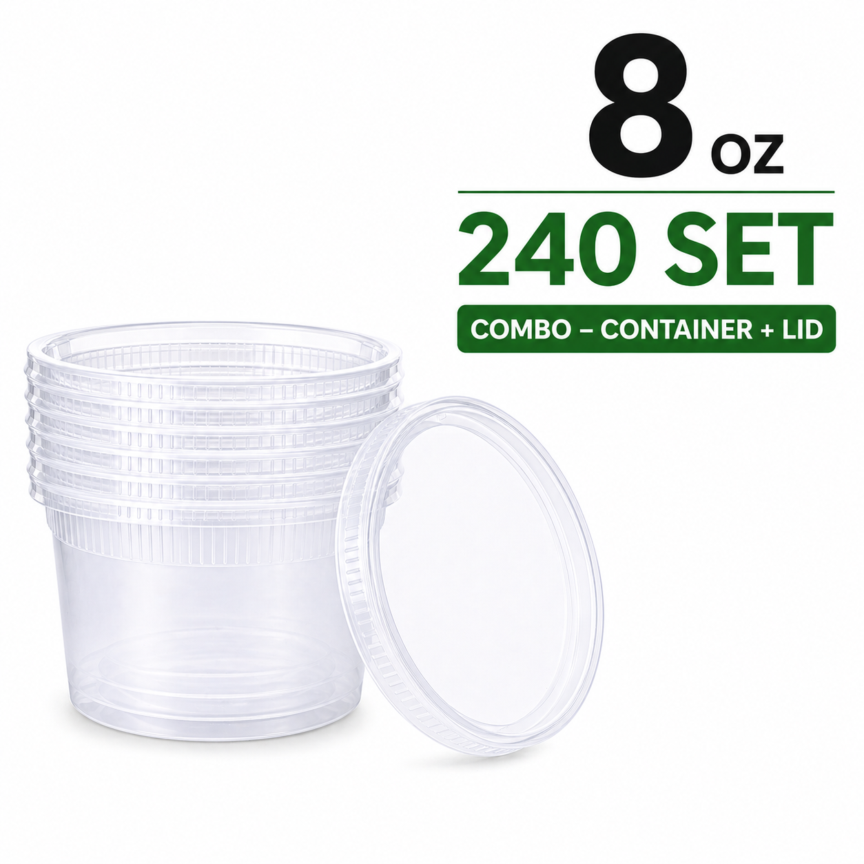 8 oz Heavy-Duty PP Deli Containers with Lids – 240 Sets | Microwave & Freezer Safe | Durable, Leak-Resistant & Reusable | Ideal for Food Storage, Meal Prep, Restaurants & Catering