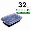 32 oz. Black Rectangular Microwavable Heavy Weight Container with Lid - 150 Set (Copy)