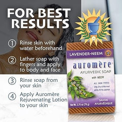 Auromere Ayurvedic Bar Soap, Lavender Neem - Eco Friendly, Handmade, Vegan, Cruelty Free, Natural, Non GMO (2.75 oz), 1 pack