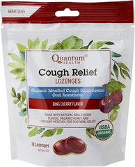 Quantum Health USDA Organic Cough Relief Lozenges|Bing Cherry|Natural Menthol Cough Suppressant|Soothes Sore Throat|USDA Organic|18 Count