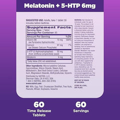 Natrol Advanced Sleep Melatonin + 5HTP, 6mg, Calming Sleep Aid for Restful Sleep, 60 Time-Release Tablets, 60-Day Supply