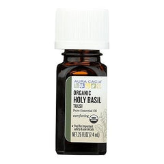 Aura Cacia 100% Holy Basil (Tulsi) Essential Oil | Certified Organic, GC/MS Tested for Purity | 7.4 ml (0.25 fl. oz.) | Ocimum Sanctum