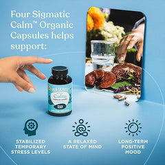 Four Sigmatic Calm Capsules | Vegan Stress Relief Supplement to Promote Positive Mood with Organic Ashwagandha Powder, Organic Reishi Mushroom, Tulsi (Holy Basil Extract), Vitamin B6 | 30 Servings
